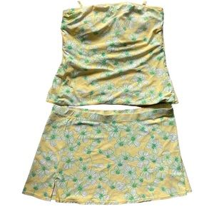 Lily Pulitzer yellow green floral 2 piece swimsuit tankini and swim skirt